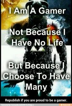 a poster with the words, i am a gamer not because i have no life but because