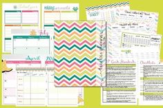 the printable planner is displayed on a green background