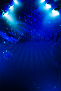 an abstract blue background with spotlights and stars in the center, on which there are lights