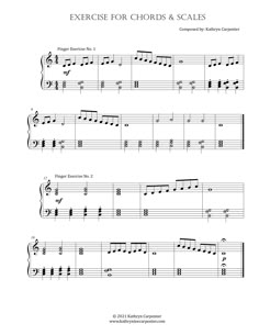 sheet music with the words exercise for chords and scales