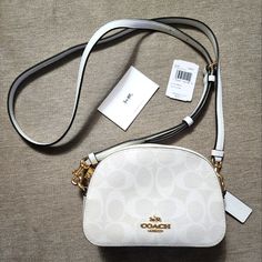 Coach White Leather Crossbody. Nwt, Tags Shown In Pictures. Original Padding Still In Bag, Never Used. White Coach Evening Bag, Crossbody Bag Coach, Purse Aesthetic, Crossbody Coach, White Crossbody Bag