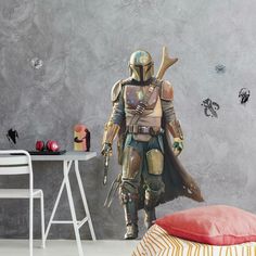 a star wars themed bedroom with a boba fett wall decal on the wall