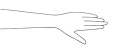 a line drawing of a hand holding something in it's right hand, with the thumb down