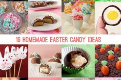 the collage shows different types of candies and desserts