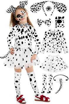 PRICES MAY VARY. What you will receive: 1 set of Dalmatian dog costumes, including 1 headband, 1 bow tie, 1 Dalmatian nose, 1 tail, 1 girl's long-sleeved T-shirt, 1 Dalmatian tutu skirt, 1 pair of Dalmatian socks, 1 sheet of custom tattoo sticker, complete accessories to create the lovely and cute Dalmatian look Size information: we have provided a total of 3 sizes for girls, 5-7 years, 8-10 years, and 11-13 years, due to individual differences of people, please refer to the page size table acco Dalmatian Dog Costume, Skirt For Kids, Cute Dalmatian, Dalmatian Costume, Baby Costumes Girl, Kids Dress Up, Skirts For Kids, Cute Costumes, Dog Costumes