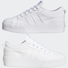 adidas Shop the Nizza Platform Shoes - White at adidas.com/us! See all the styles and colors of Nizza Platform Shoes - White at the official adidas online shop. Nizza Platform Shoes, Adidas Platform Sneakers, Adidas Nizza Platform, Adidas Nizza, Bold Shoes, Perfect Sneakers, Monk Strap Shoes, Sneakers Looks, Adidas Adilette