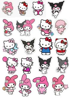 the hello kitty stickers are all different colors and sizes, but one is pink