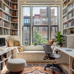 High-Quality Download Office Picture Selection: Work From Home Diy Bedroom Built Ins Around Window, Window Setting Ideas, Office With Pocket Doors, Home Office With Kids Space, Small Office Remodel, Home Office With Lounge Area, Home Office Two Desks, Office Library Combo, Office Desk Inspiration