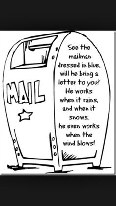 a black and white drawing of a mailbox with the words mail written on it