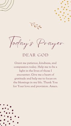 a card that says today's prayer dear god