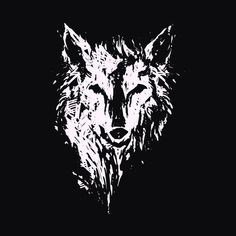 a black and white image of a wolf's head on a dark background with the words,