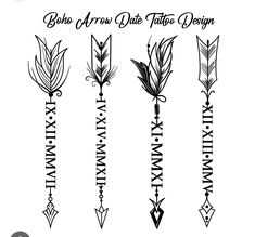 four different arrows with the words boho arrow date tattoos design on them, all in black and white