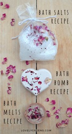 DIY Gift Idea: Make Rose & Geranium Aromatherapy Gift Sets for under $8 Joululahjat Diy, Aromatherapy Gift Set, Savon Diy, Bath Salts Recipe, Săpunuri Handmade, Soya Mumu, Bath Melts, Bath Bomb Recipes, Aromatherapy Gifts