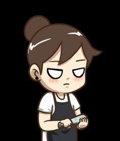 a cartoon character holding a knife in one hand and staring at the camera with an evil look on her face