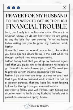 the prayer for my husband to find work to get us through financial trouble