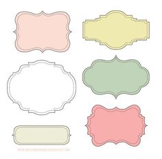 a set of different colored labels on a white background, each with an ornate frame