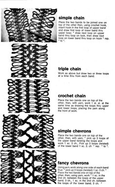 the instructions for crochet are shown in black and white