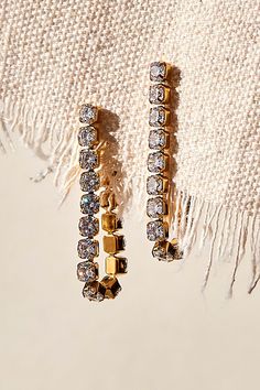 Add a luxe touch to any look with these stunning earrings featured in a longline, looped silhouette and rhinestone-adorned design for the perfect sparkly finishing touch. * Dangly design * Looped silhouette * Post-back closure | Evie Jewelry Lux Loop Earrings at Free People in Gold Party Linear Earrings With Diamond Accents, Bold Jewelry, Loop Earrings, Earrings In Gold, Stunning Earrings, Accessories Jewelry Earrings, Free Jewelry, Boho Outfits, Women's Jewelry