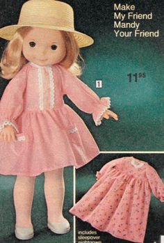 the doll is wearing a pink dress and hat