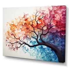 an abstract painting of a tree with colorful leaves