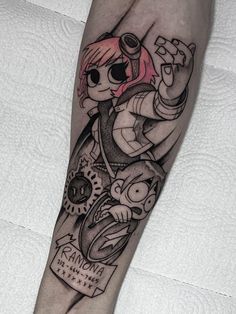 Scott Pilgrim Tattoo, Pilgrim Tattoo, Ramona Flowers Scott Pilgrim, Kawaii Tattoos, Watercolour Tattoos