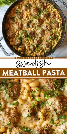 A hearty dinner recipe for pasta and meatballs! It will become one of your favorite comfort food ideas. What's not to love about an easy meatball pasta that tastes so good? Pin this for later! Saturday Dinners Families, Saturday Family Dinner Ideas, Cold Rainy Day Dinner Ideas, Meatball And Pasta Recipes, Pasta And Meatballs Recipes, Swedish Meatball Pasta Bake, Rainy Day Dinner Ideas, Rainy Day Dinner, Saturday Dinner Ideas