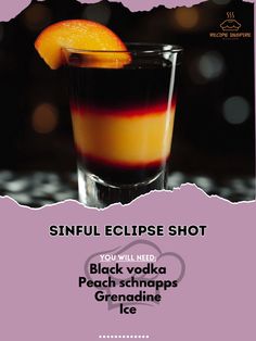 🌌🍸 Dive into the dark allure of the Sinful Eclipse Shot—a daring blend that’s perfect for adding a touch of mystery to your night! 🌑🌟 #SinfulEclipseShot #HalloweenShots Sinful Eclipse Shot Ingredients: Black vodka (1/2 oz) Peach schnapps (1/2 oz) Grenadine (1/2 oz) Ice (as needed) Instructions: Layer black vodka, peach schnapps, and grenadine in a shot glass. Serve immediately. 🌌🍸 The Sinful Eclipse Shot is a striking choice for your Halloween festivities. Enjoy the dark, layered flavors ... Black Vodka, Boozy Recipes, Coffee Vodka, Juice Bar Design, Girly Drinks, Be Unforgettable, Cocktail Party Food, Cocktail Shots, Yummy Alcoholic Drinks