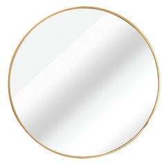 a round mirror with gold rim on a white background