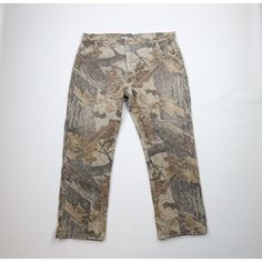 Vtg 90s Streetwear Mens 42x32 Distressed Realtree Camouflage Wide Leg Jeans USA Mens Jeans Thread bare spot front top, cuffs. Patch back top worn. Distressed and faded. USA made Mens size 42 Measurements are: 21 inches across the waist laid flat32 inch inseam43 inches from top to bottom9.5 inch leg open Multicolor Cotton UUS Shipping is FREE, Canada is $15 and International is $24 Check out my other items in my store! PR1994 Camouflage Jeans, Real Tree Camouflage, Usa Jeans, Jean Large, Streetwear Mens, 90s Streetwear, Jeans Denim, Wide Leg Jeans, Cadillac