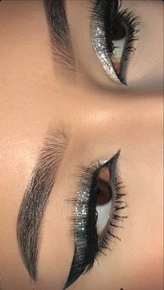 #makeup #eyeliner Black And Silver Cat Eye Makeup, Black Sparkly Makeup Looks, The Weeknd Concert Makeup Look, Black Makeup Ideas Eyeshadows, Black Glittery Eye Makeup, Mexican Make Up Looks, Cute Concert Makeup Looks, The Weeknd Inspired Makeup, Reputation Makeup Looks