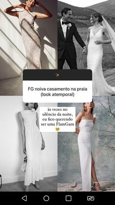 the collage shows different styles of wedding gowns