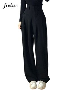 SPECIFICATIONS Simple Black High Waist Female Wide Leg Pants Full Length Casual Straight Solid Color Women's Suit Pants American Style Brand Name: Jielur Style: Casual Age: JUNIOR Origin: Mainland China CN: Guangdong Season: Summer Waist Type: HIGH Decoration: Pockets Decoration: Fake Zippers Elasticity: Non Strech Fabric Type: Broadcloth Pattern Type: Solid Pant Style: Wide Leg Pants Material: Polyester Fit Type: LOOSE Length: Full Length Place Of Origin: China (Mainland) Closure Type: Zipper F Pantsuits For Women, Black High Waist, Suit Pants, American Style, Fashion Pants, Suits For Women, Leg Pants, Wide Leg Pants, High Fashion