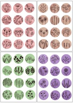 four different types of flowers are shown in the same pattern, each with different colors