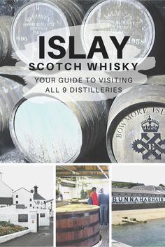 an image of whisky barrels with the words slay scotch whisky on it and photos of people standing in front of them