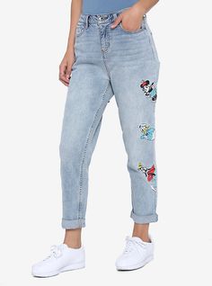 Disney The Sensational Six Embroidered Mom Jeans, MULTI Pants For Disney World, Disneyland Jeans, Disney Jeans, Embroidered Mom Jeans, Mom Jean Fits, Alice In Wonderland Dress, Jeans Light Blue, Disney Handbags, Disney Fashion