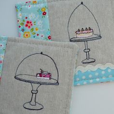 three small coasters with cakes on them