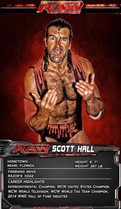 an image of a wrestling card with the name raw scott hall