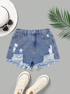 Light Wash  Collar  Denim Plain,All Over Print Bermuda Embellished Non-Stretch  Tween Girls Clothing Matcha Smoothie, Aesthetic 2024, Girls Denim Shorts, Old Navy Kids, Pockets Fashion, Casual Preppy Outfits, Cute Outfits For School, Summer Boho, Girls Summer Outfits