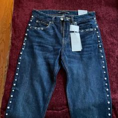 Zara Blue Jeans With Pearls Jeans With Pearls, Pearl Jeans, Studded Jeans, Zara Jeans, Jeans Color, Pearl Studs, Christmas List, Colored Jeans, Blue Jeans