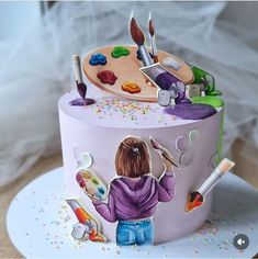 Art Birthday Cake, Paint Themes, Aesthetic Cake, Unique Birthday Cakes, 3d Cakes, Art Birthday, 15th Birthday, Themed Cakes, Birthday Cake