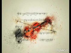 an artistic painting of a violin and music notes