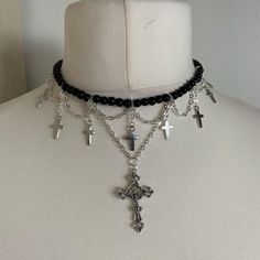 Beaded Gothic Jewelry, Diy Goth Jewelry, Alt Jewelry, Jewelry Goth, Grunge Jewelry, Crucifix Necklace, Fairy Jewelry