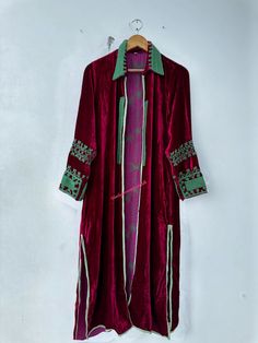 Silk Velvet Long Jacket Size - Free Size Chest- 48 Inch Length - 46 Inch Long Velvet Jacket, Velvet Outfits, Ugly Outfit, Velvet Outfit, Jacket Around Waist, Velvet Kimono, Velvet Coat, Velvet Clothes, Velvet Jacket