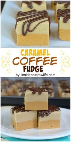 caramel coffee fudge bars on a white plate