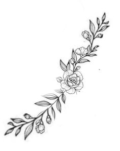 a line drawing of flowers and leaves on the side of a woman's arm