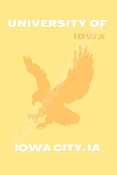 the university of iowa logo with an eagle on it's back and yellow background