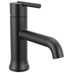 the delta basin faucet is black and has an extended spout for water flow