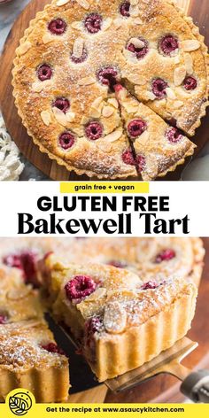 gluten free bakewell tart with raspberries on top