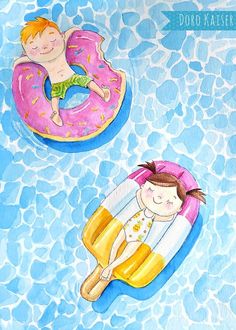 two children floating on inflatable floats next to each other