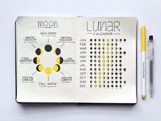 an open notebook with some writing on it and a marker next to it that says lunar